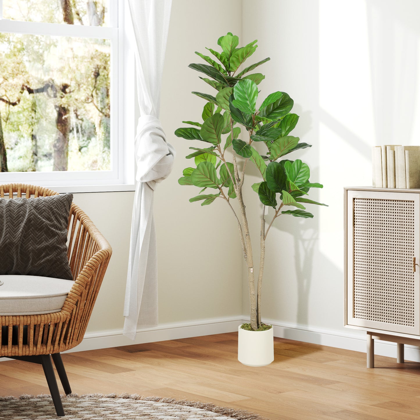 150cm Artificial Fiddle Leaf Fig Tree, Realistic Fake Plant, Green