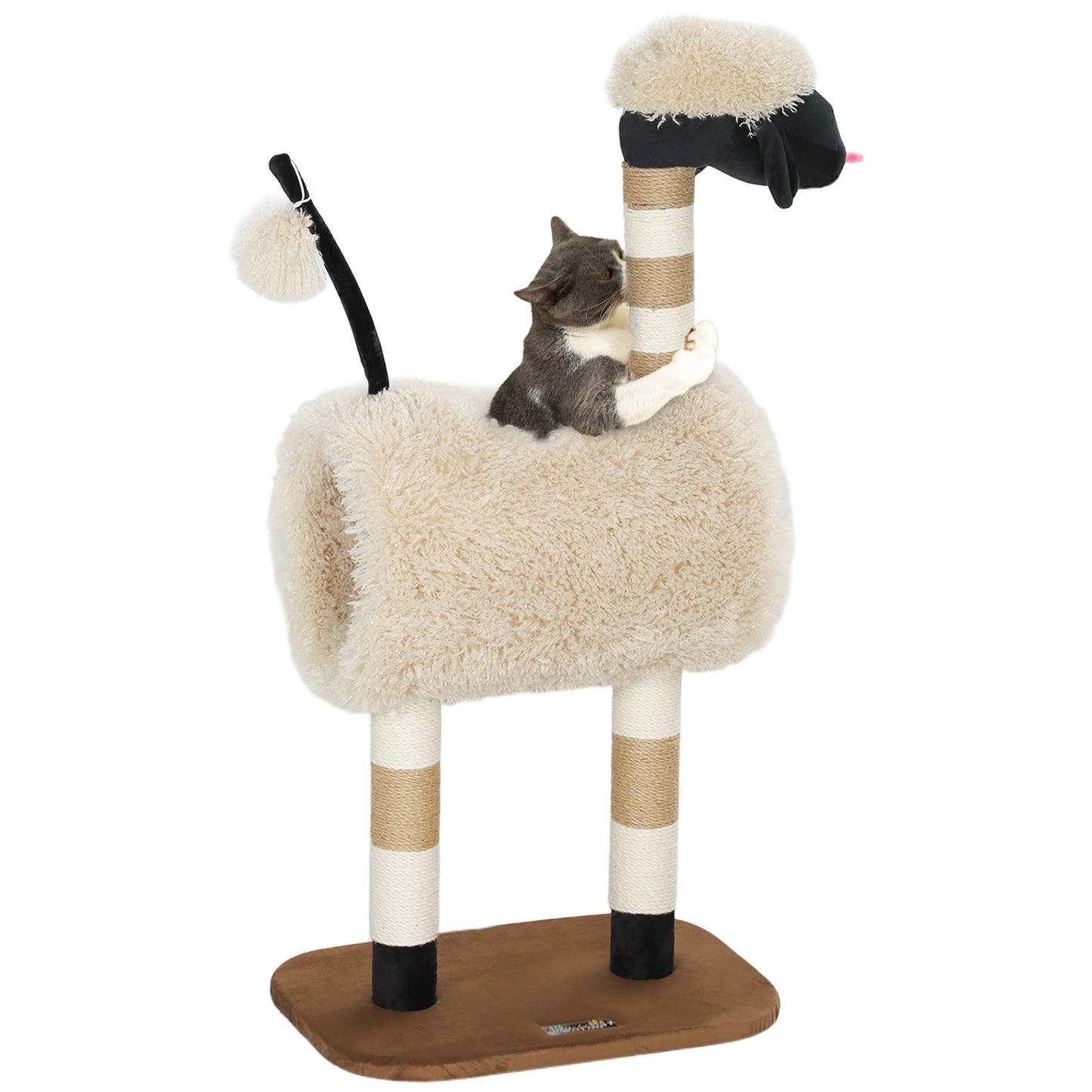 Cat Tree Sheep Design, 98 cm Multi-Level Cat Tower, Light Brown