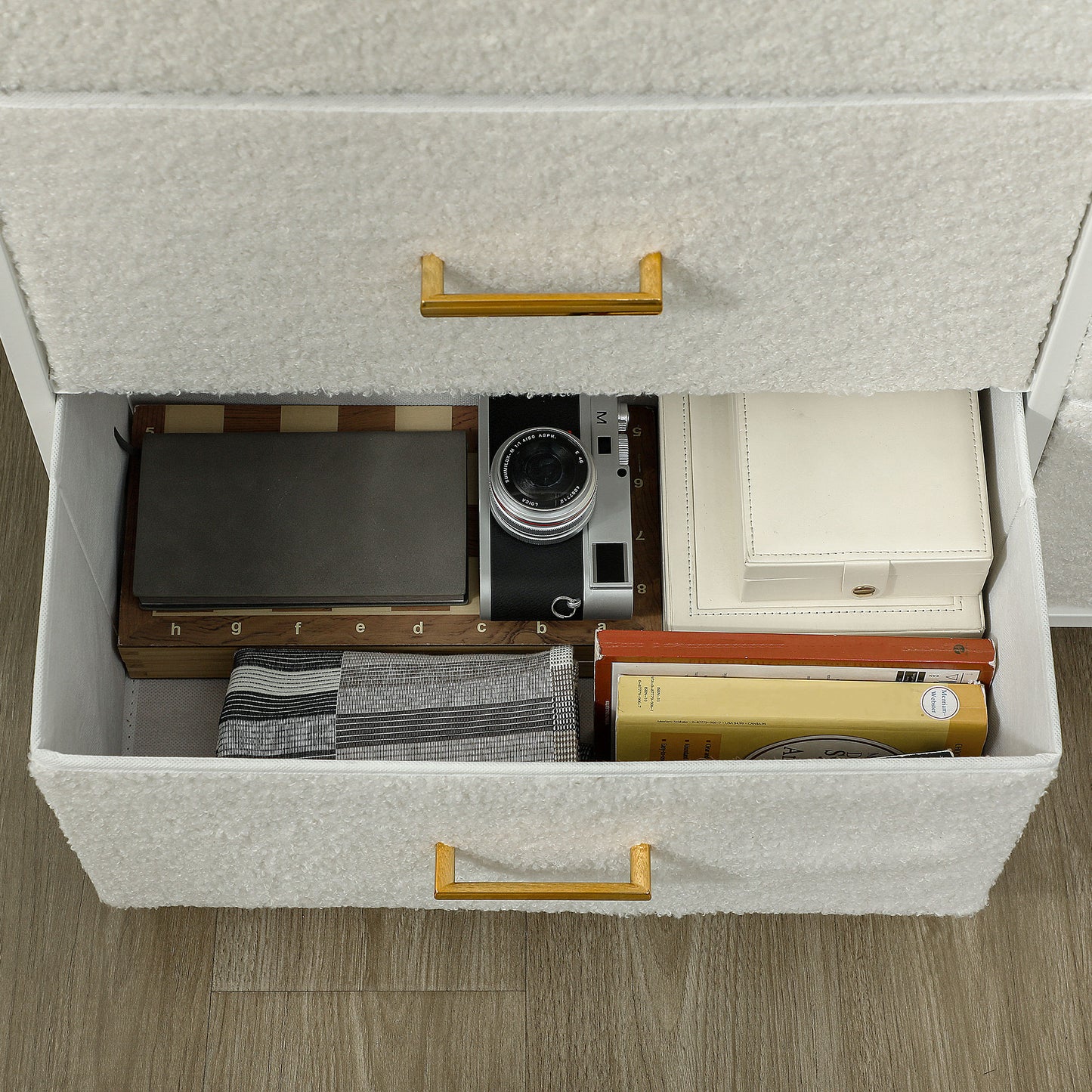 Chest of Drawers with 9 Drawers, Boucle Storage Organiser, Cream