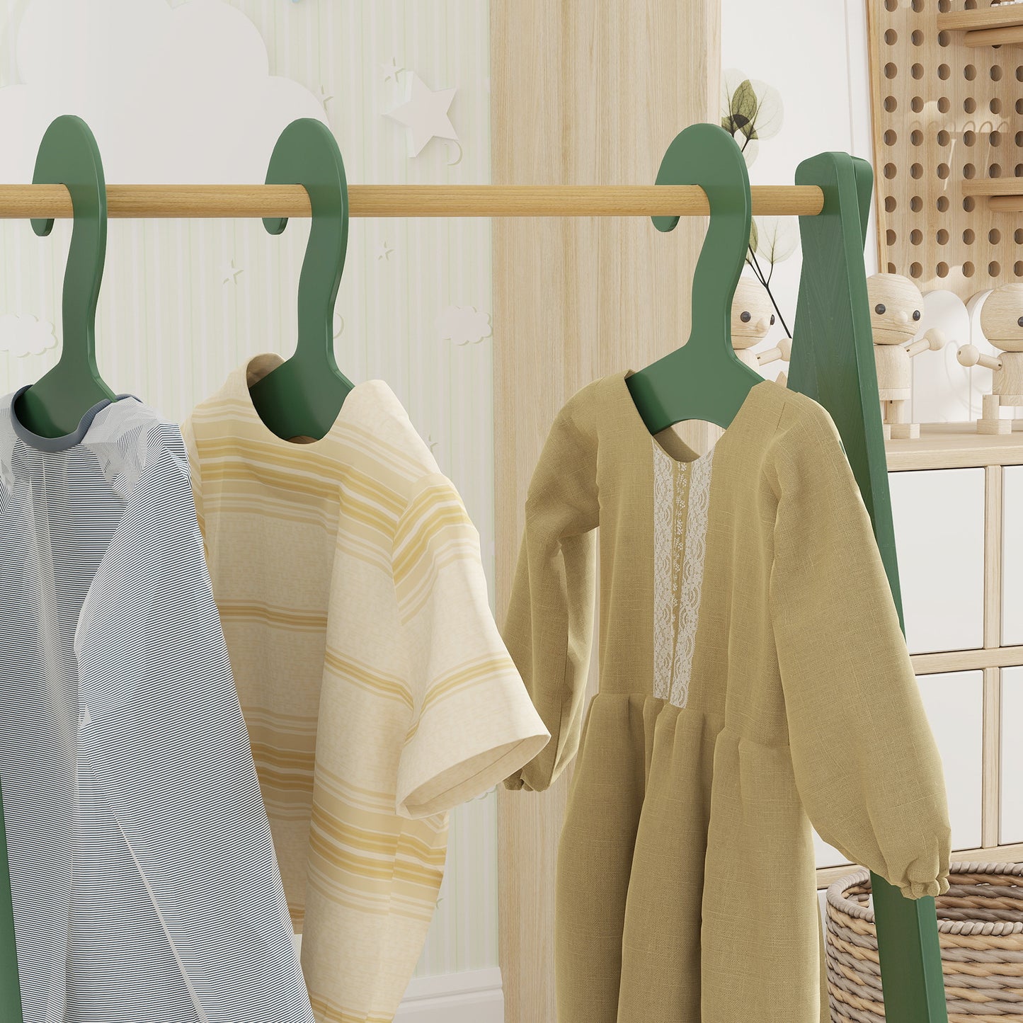 Kids Clothes Rail with Hangers, Base Shelf for Girls, Boys, Green