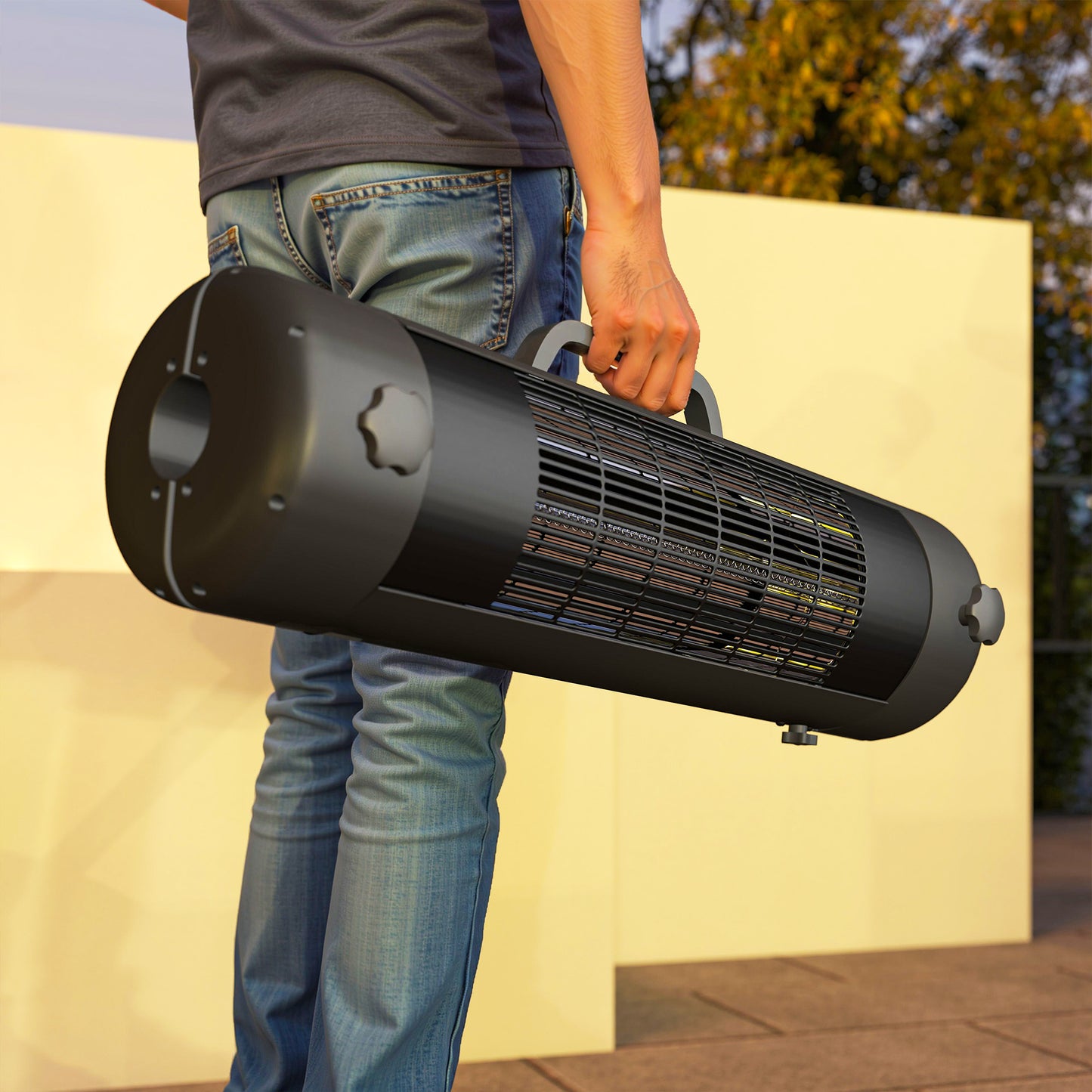 Electric Umbrella Parasol Mounted Patio Heater for 25-70 mm Poles, 2000 W Outdoor Garden Heater with 2 Heat Setting, 6 ㎡ Coverage, Tip-Over Protection, Black