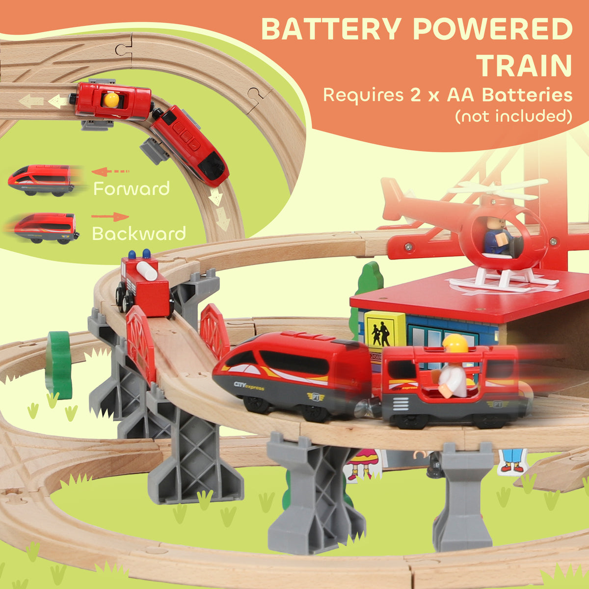 133 Piece Wooden Train Set, Toy Train Set with Crane for 3+ Years