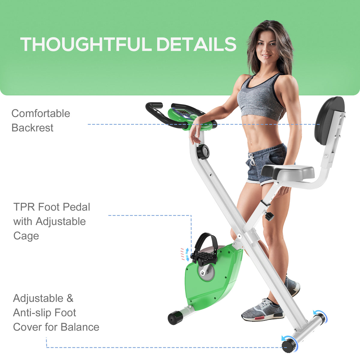 Magnetic Resistance Exercise Bike Foldable LCD Adjustable Seat Green
