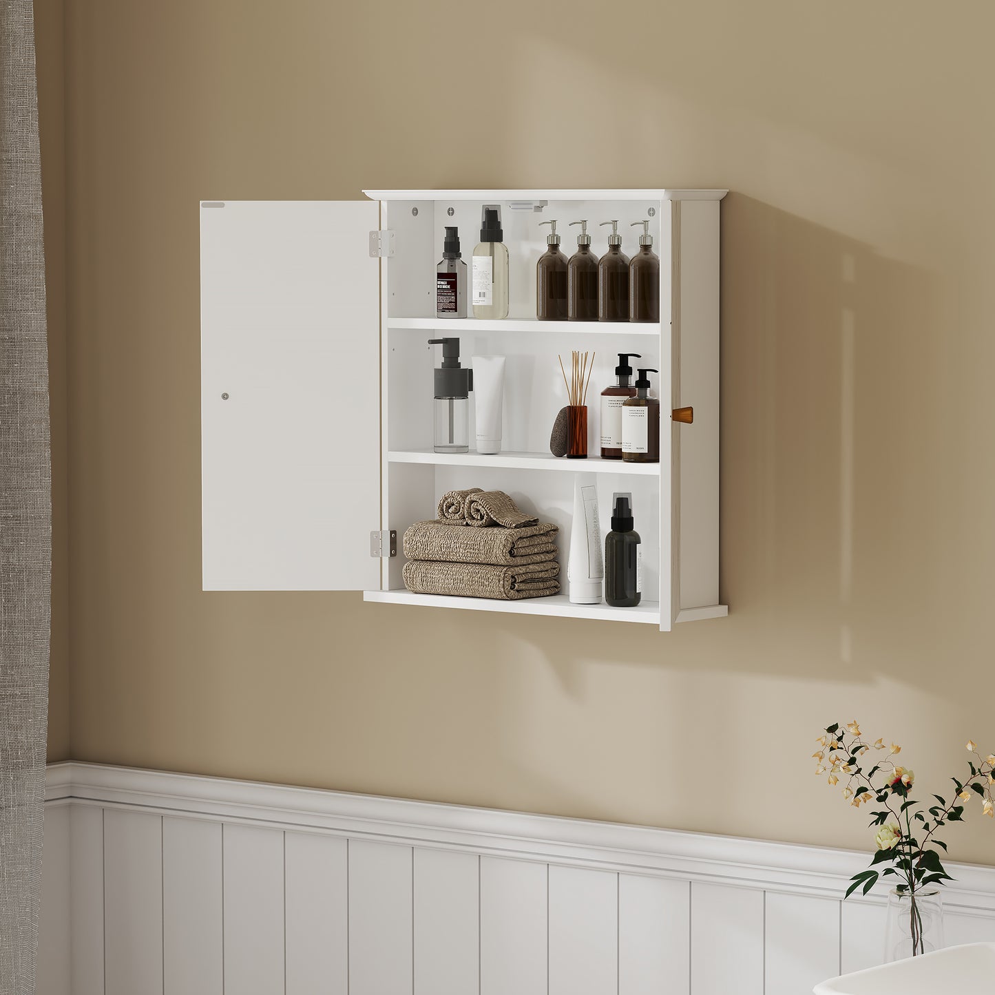 Bathroom Wall Cabinet, Wall Cupboard with Adjustable Shelf, White