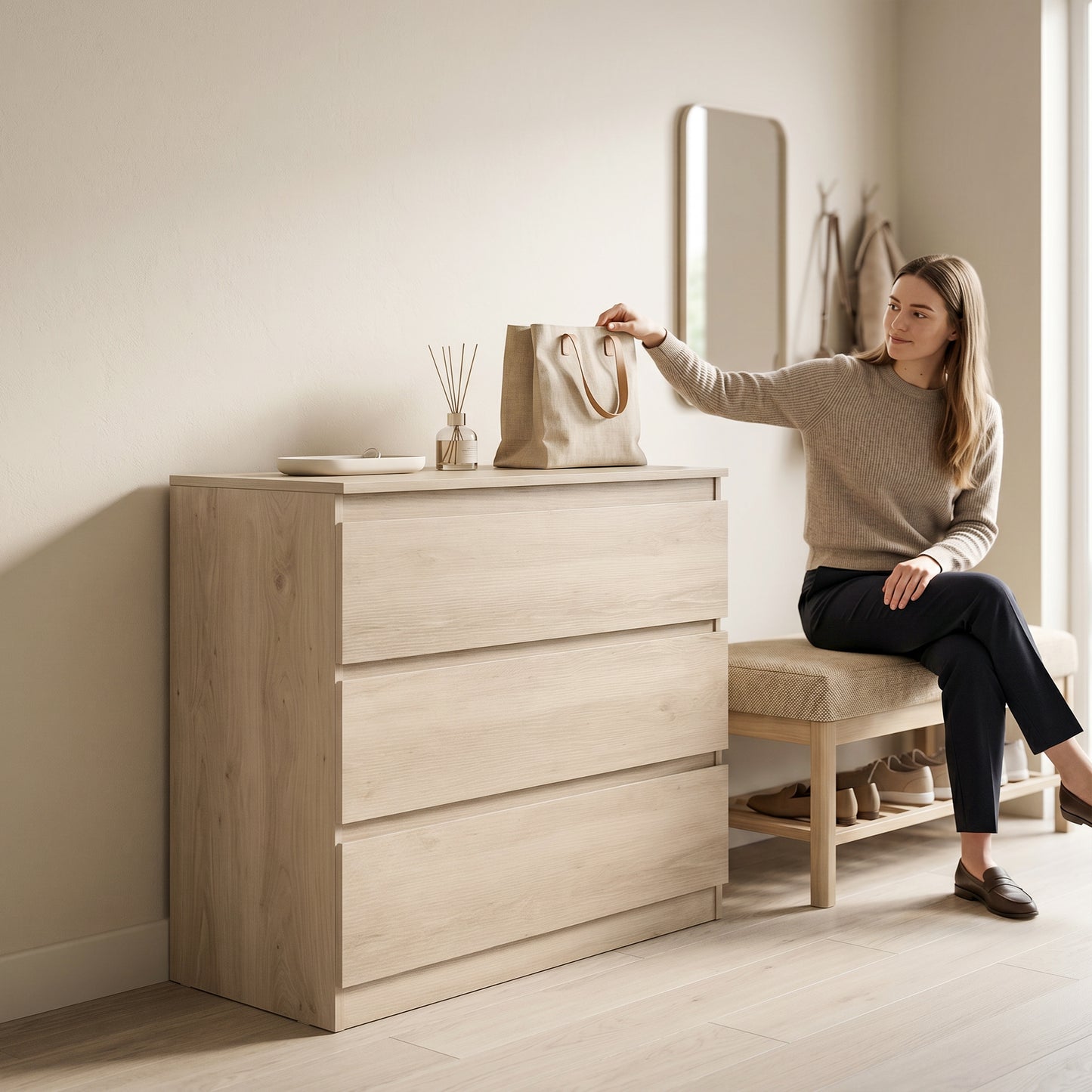 3-Drawer Storage Organiser Unit for Living Room, Oak