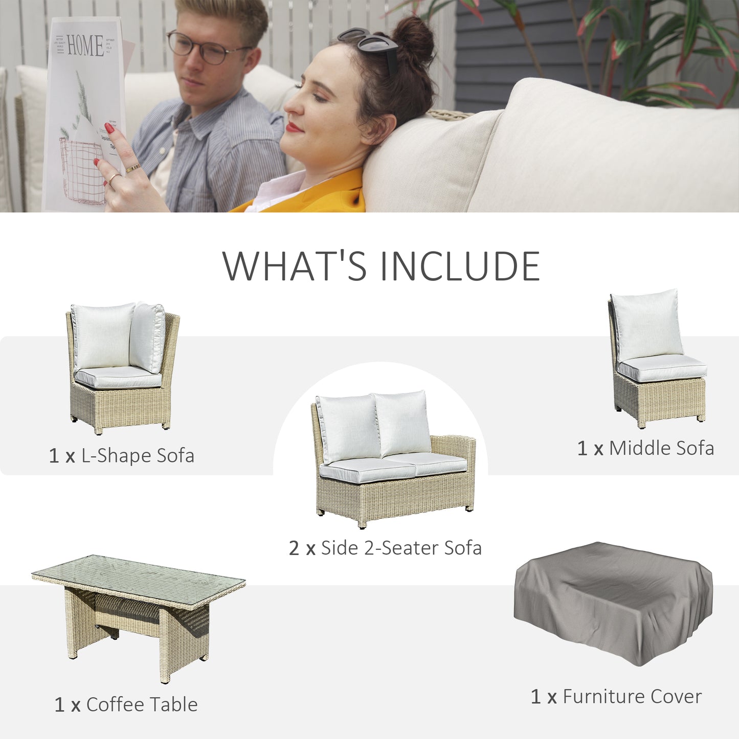 5 PCS Reclining PE Rattan Garden Dining Set Patio Outdoor Furniture