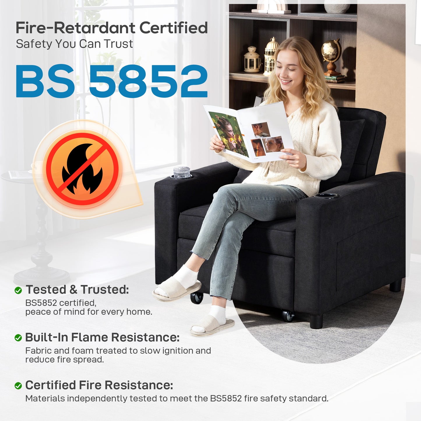 3-in-1 Sofa Bed, Convertible Sleeper Chair with Adjustable Backrest