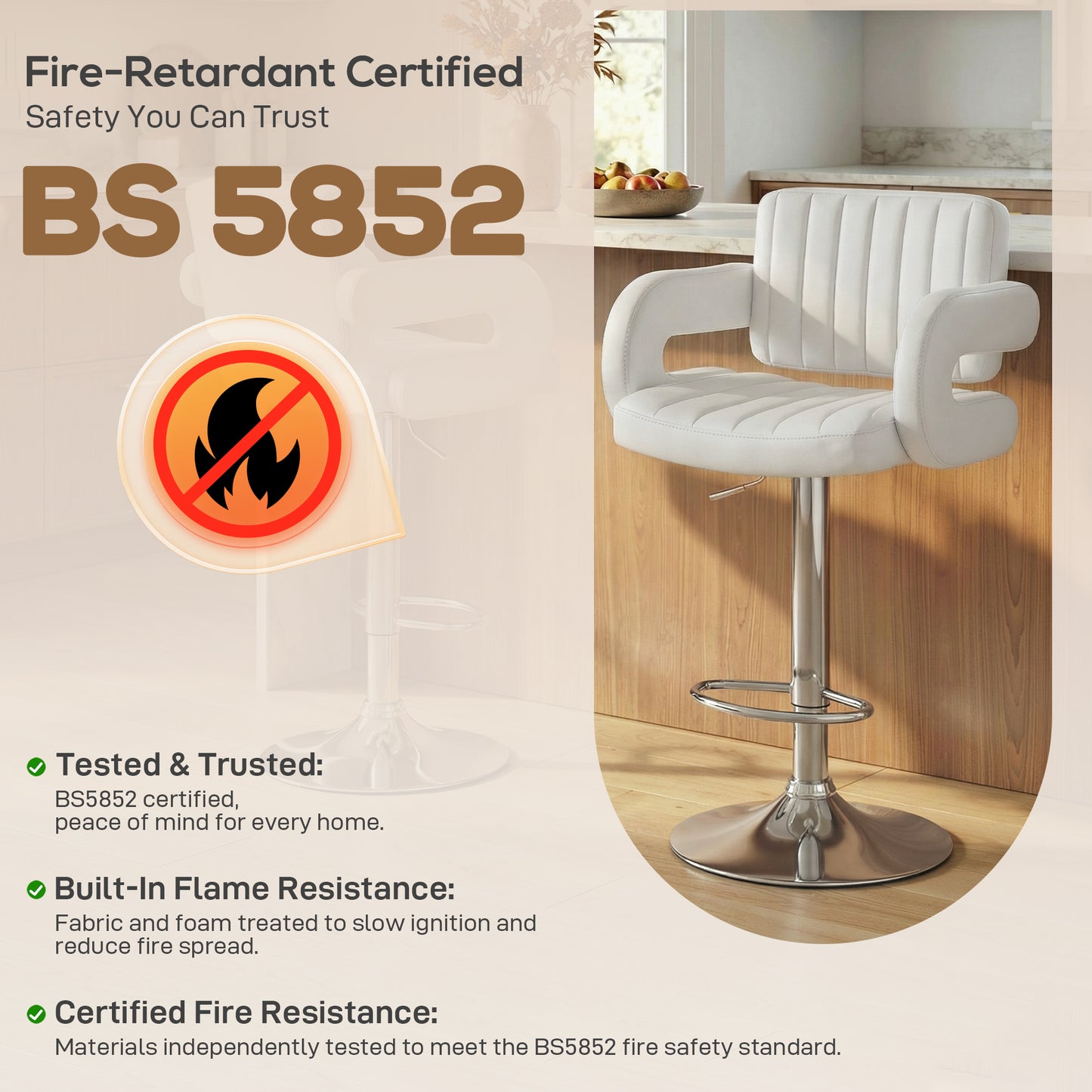 Bar Stools Adjustable Swivel with Armrest Set of 2 White