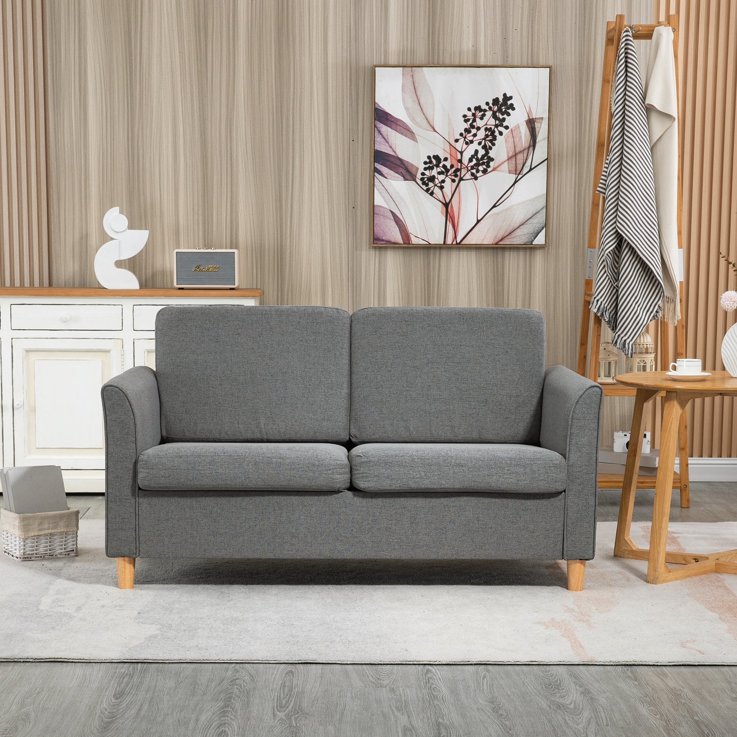 Double Seat Sofa Linen Upholstery Loveseat Couch w/ Armrests, Grey