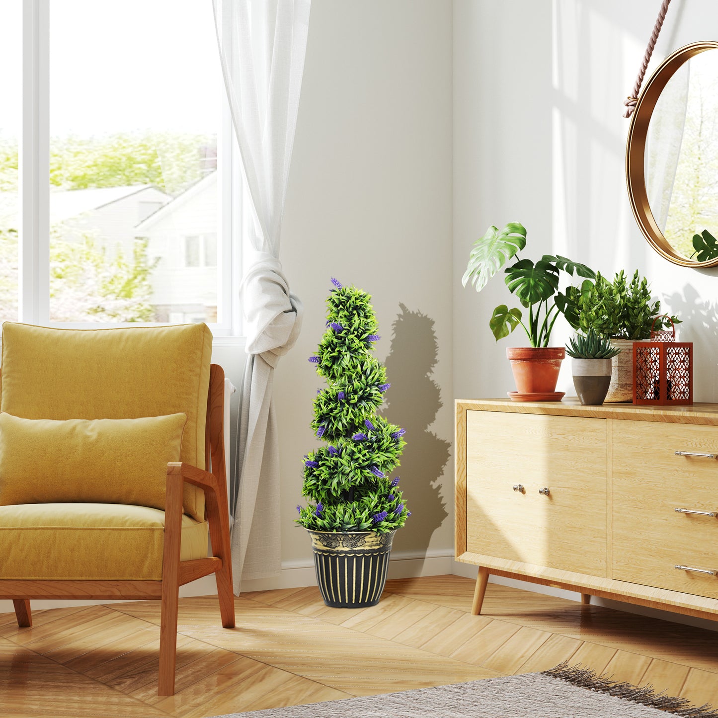 Set of 2 Decorative Artificial Plants with Lavender and Pot, 90cm