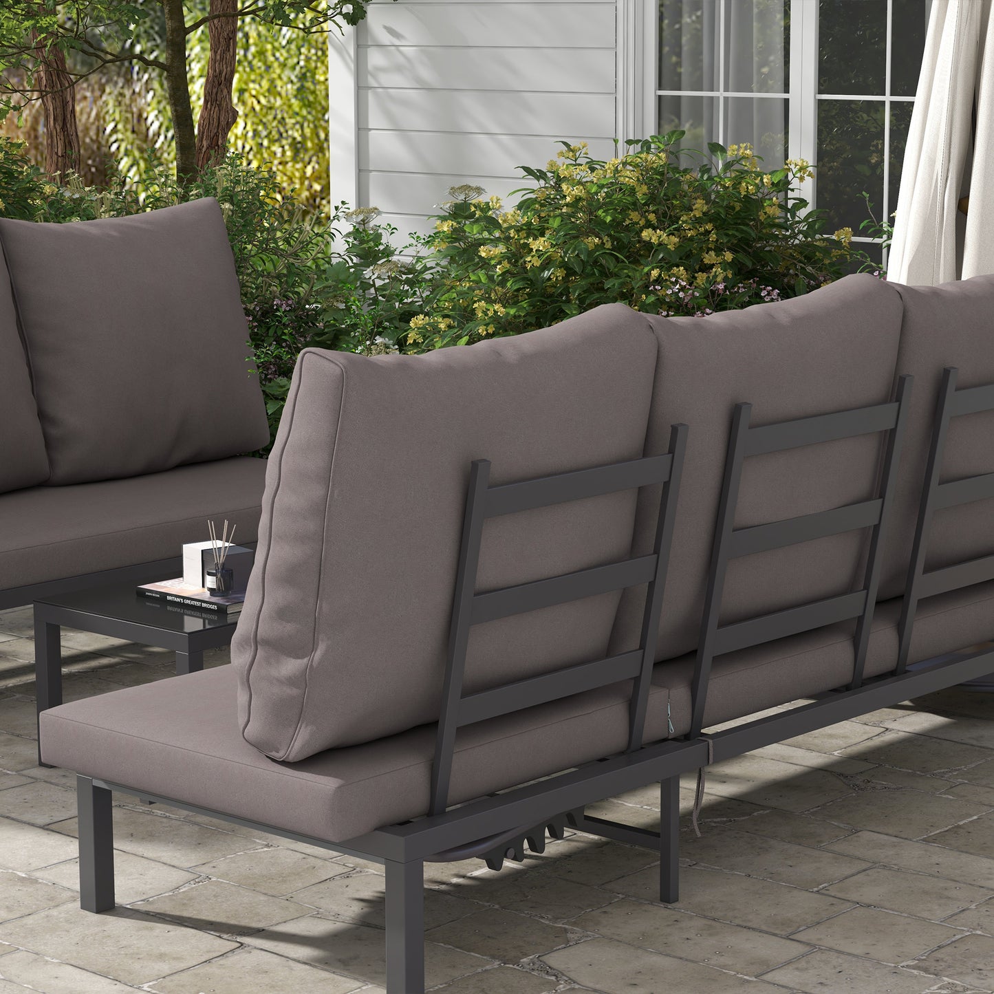 3-PCS PE Rattan Lounge Set, Aluminium Recliner Sofa Bed Set, Grey