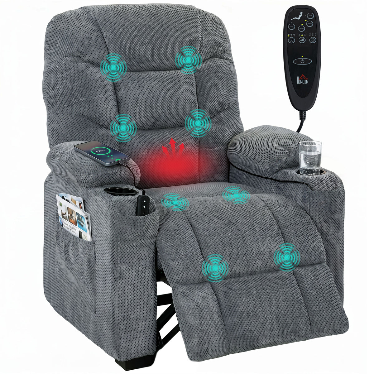 Electric Recliner Armchair with 8-Point Massage and Lumbar Heat - Dark Grey