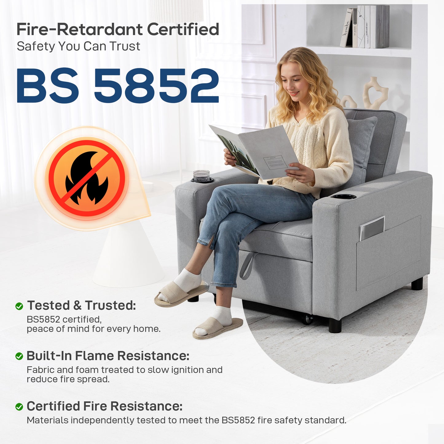 3-in-1 Sofa Bed, Convertible Sleeper Chair with Adjustable Backrest