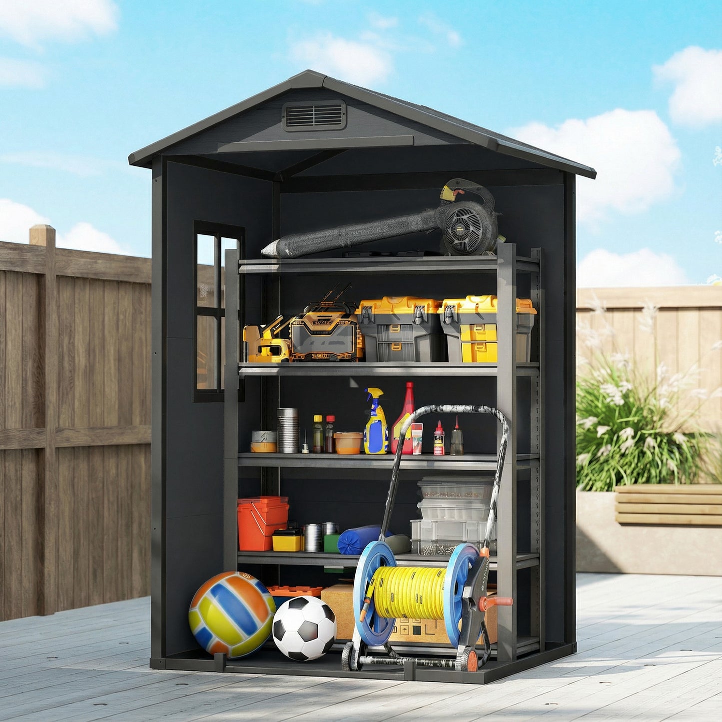 4 x 3 ft Plastic Small Garden Shed with Lockable Door, Dark Grey