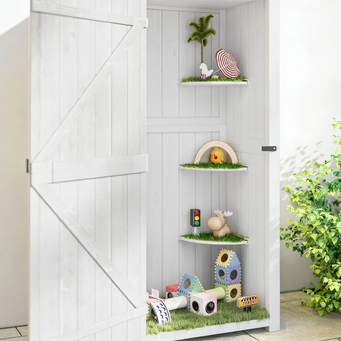 Wooden Garden Storage Shed Tool Storage Box, Light Grey