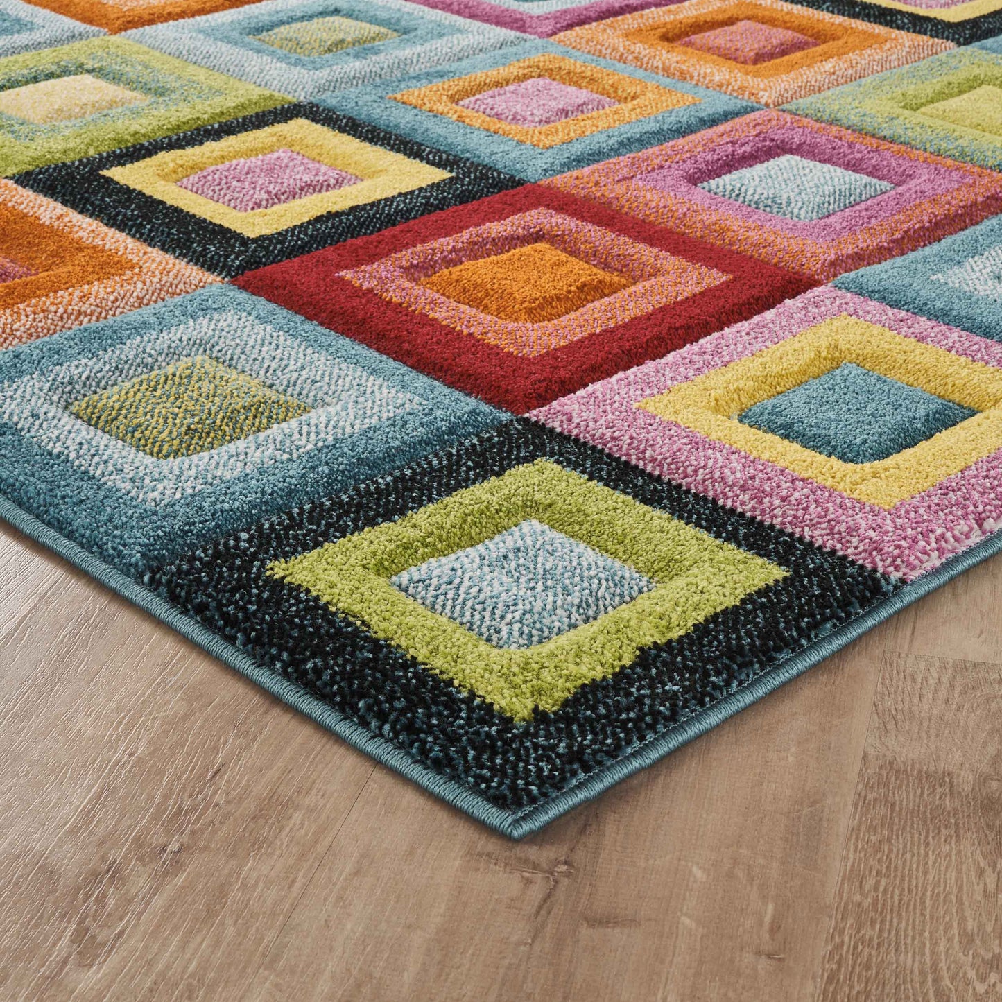 Rainbow Block Modern Carved Multi Colour Geometric Abstract Area Rug