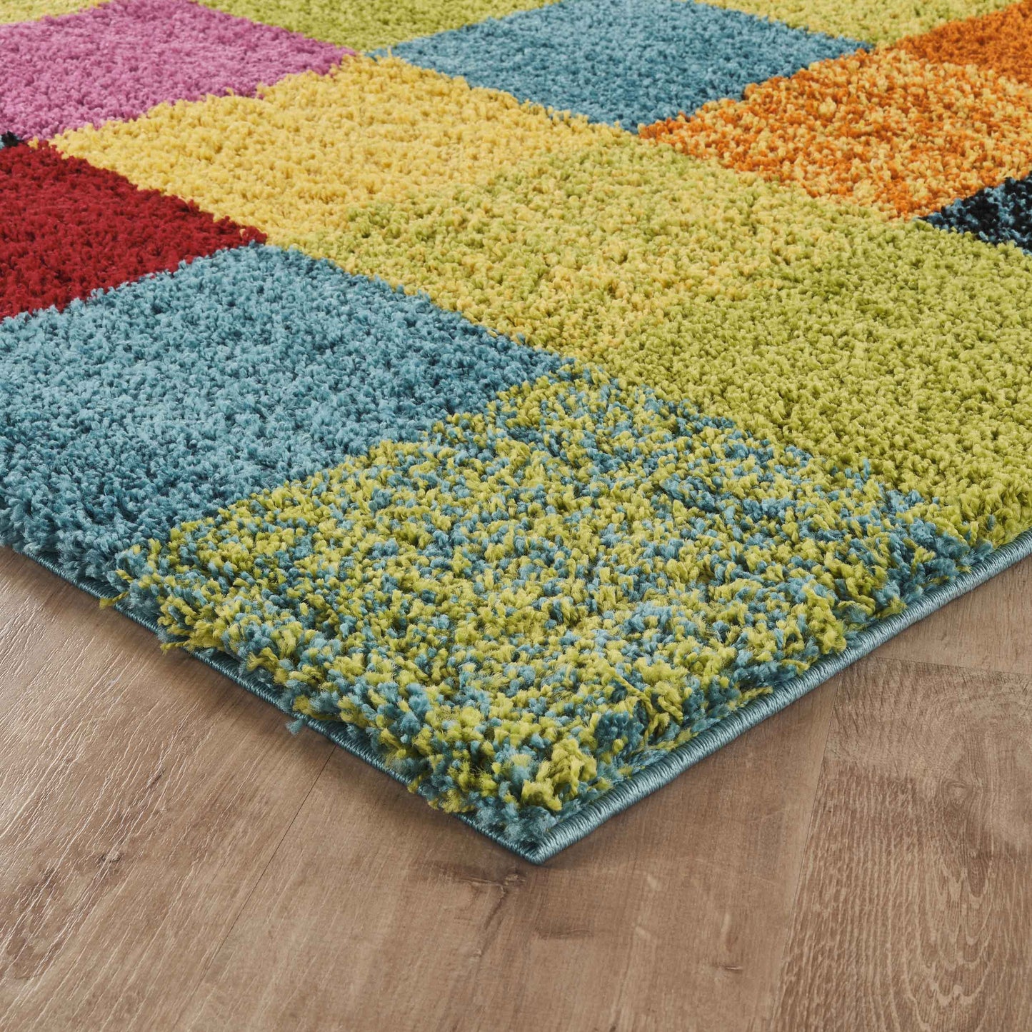 Rio Rubix Modern Geometric Abstract Shaggy Area Rug Multi Colour