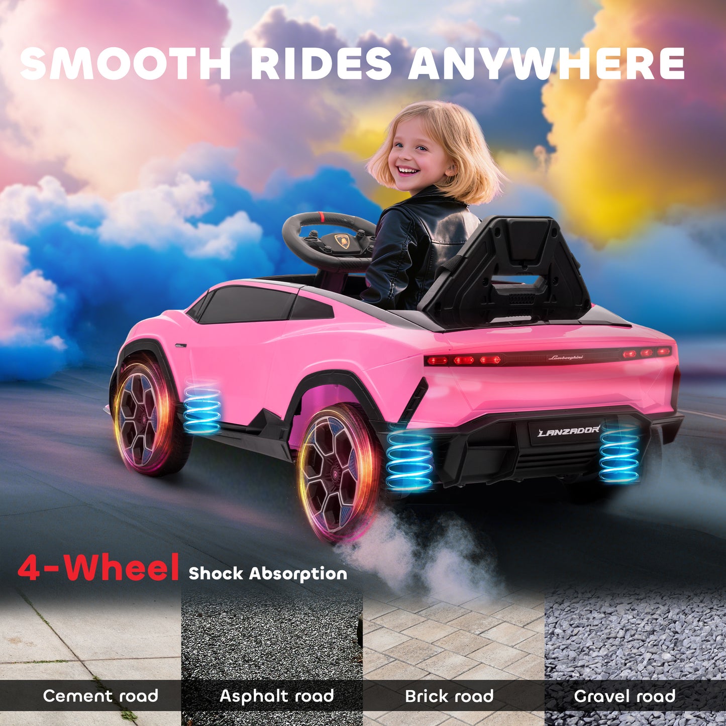 Licensed Lamborghini Electric Ride On Car with Suspension, Pink