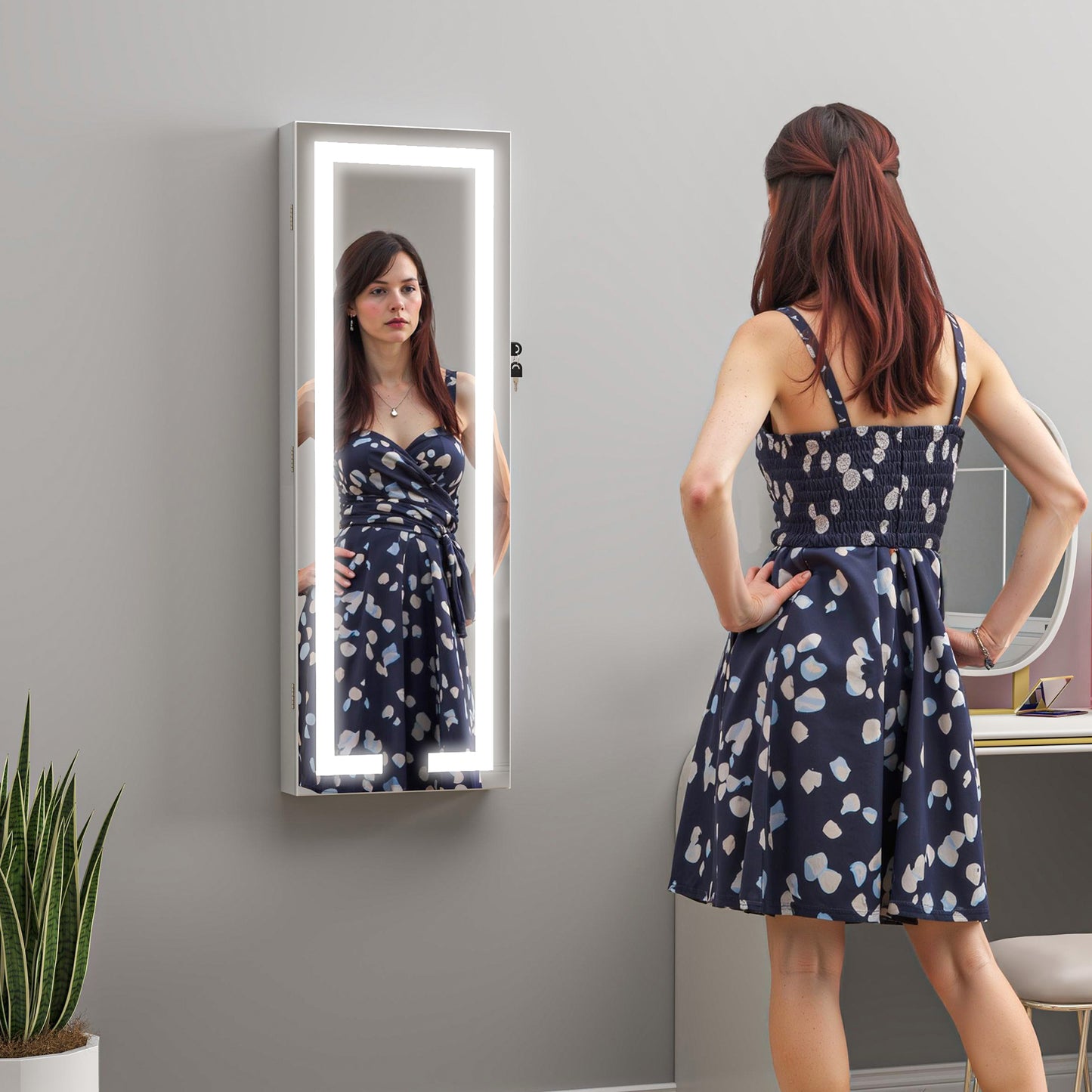 LED Mirror Jewellery Cabinet, Full Length Mirror with Storage, White