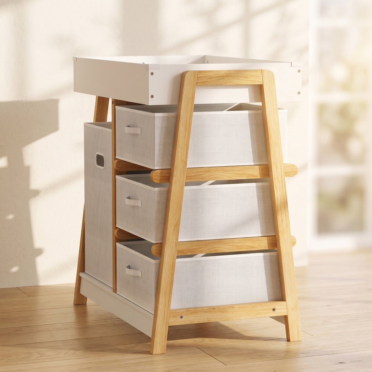 Baby Changing Table with 3 Drawers, Basket, Waterproof Pad