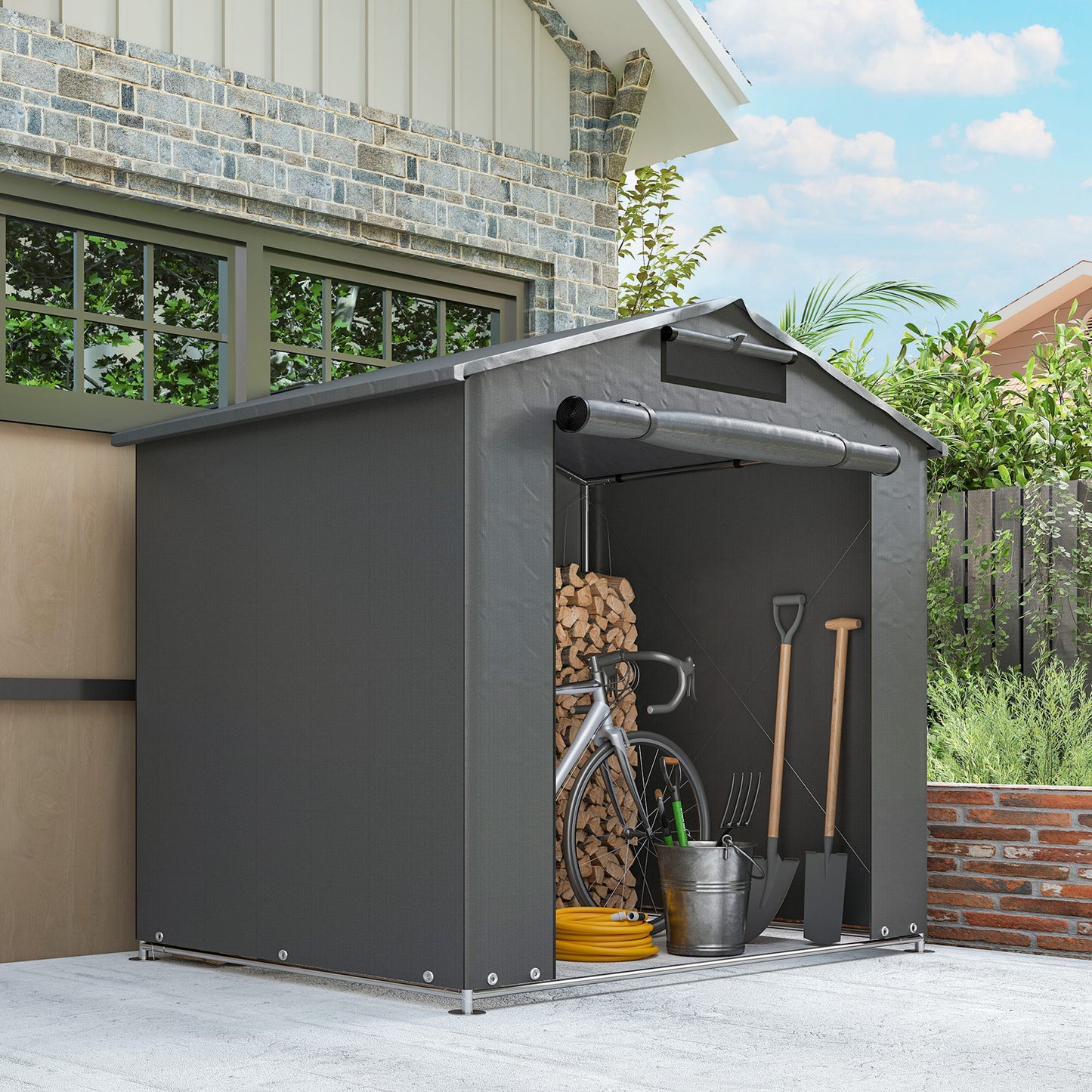 6 x 4 ft Garden Storage Shed Tent Bike Tent, Dark Grey