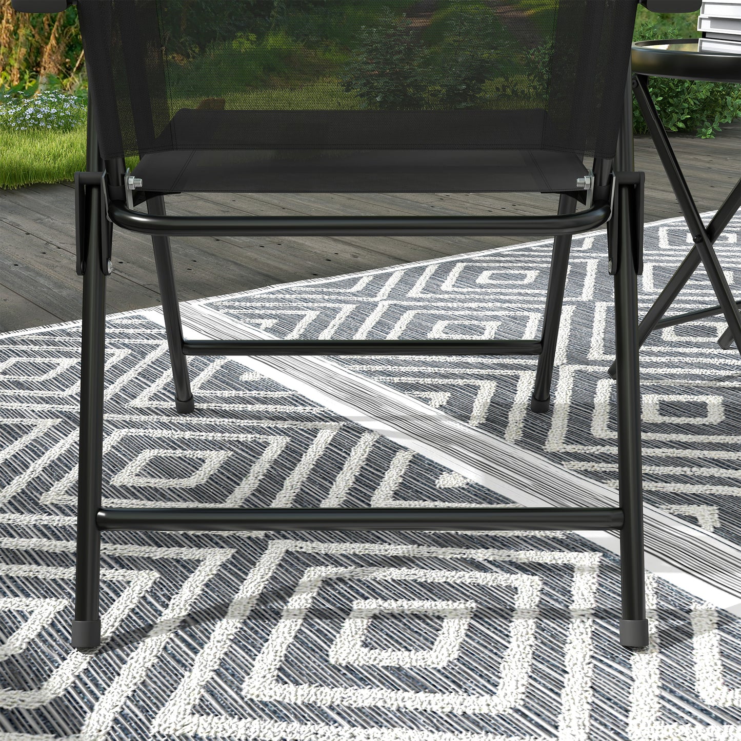 Bistro Set Folding Chairs & Coffee Table for Balcony, Black