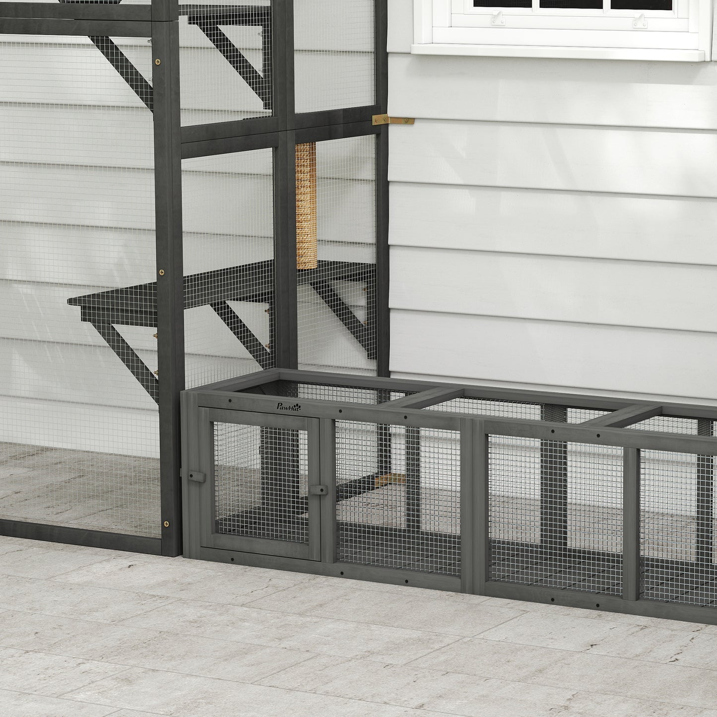 Outdoor Cat Tunnel, Wooden Extendable Pet Run, for Kitty, Puppy, Grey