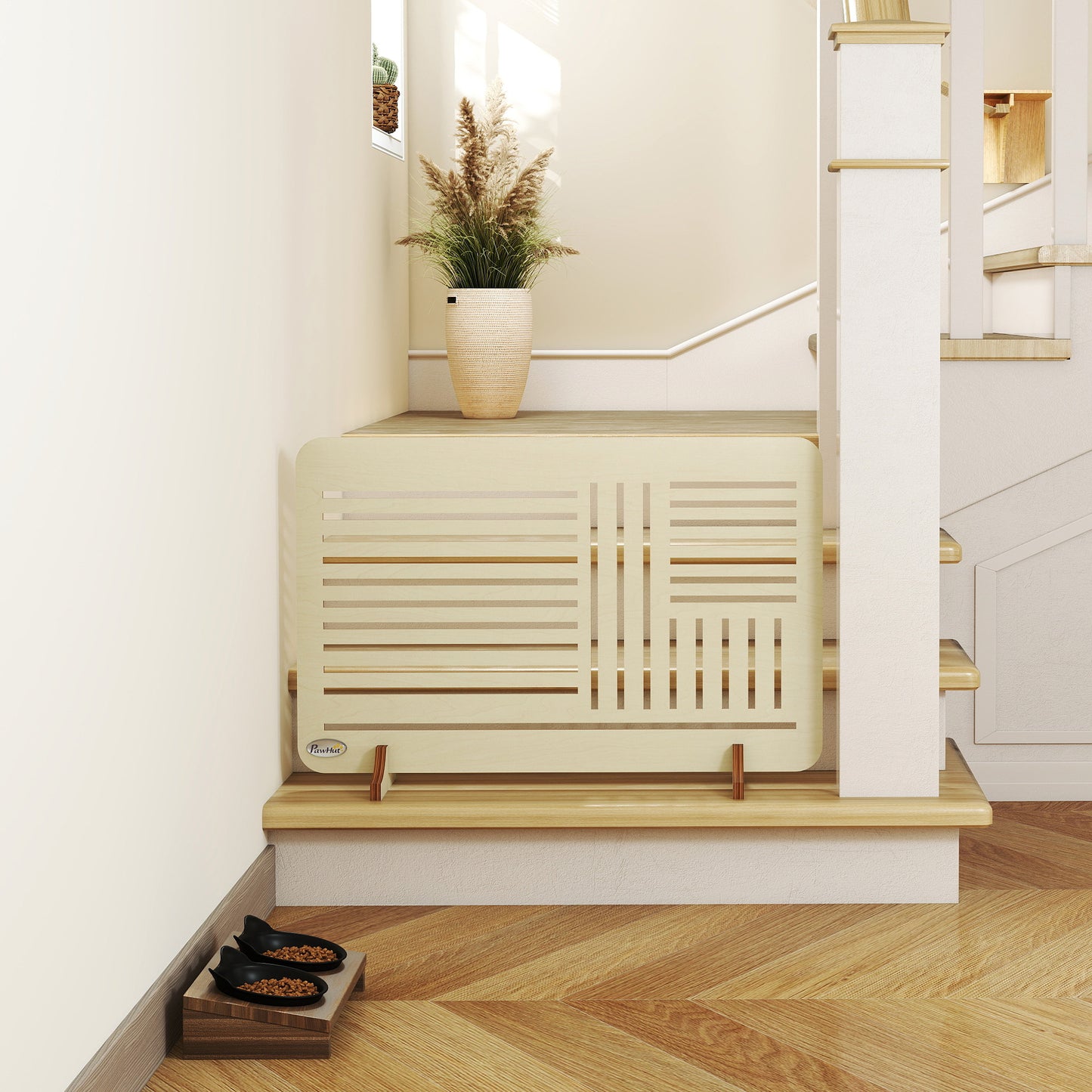 Freestanding Pet Gate for Small Dogs, 75 x 51 cm, Natural