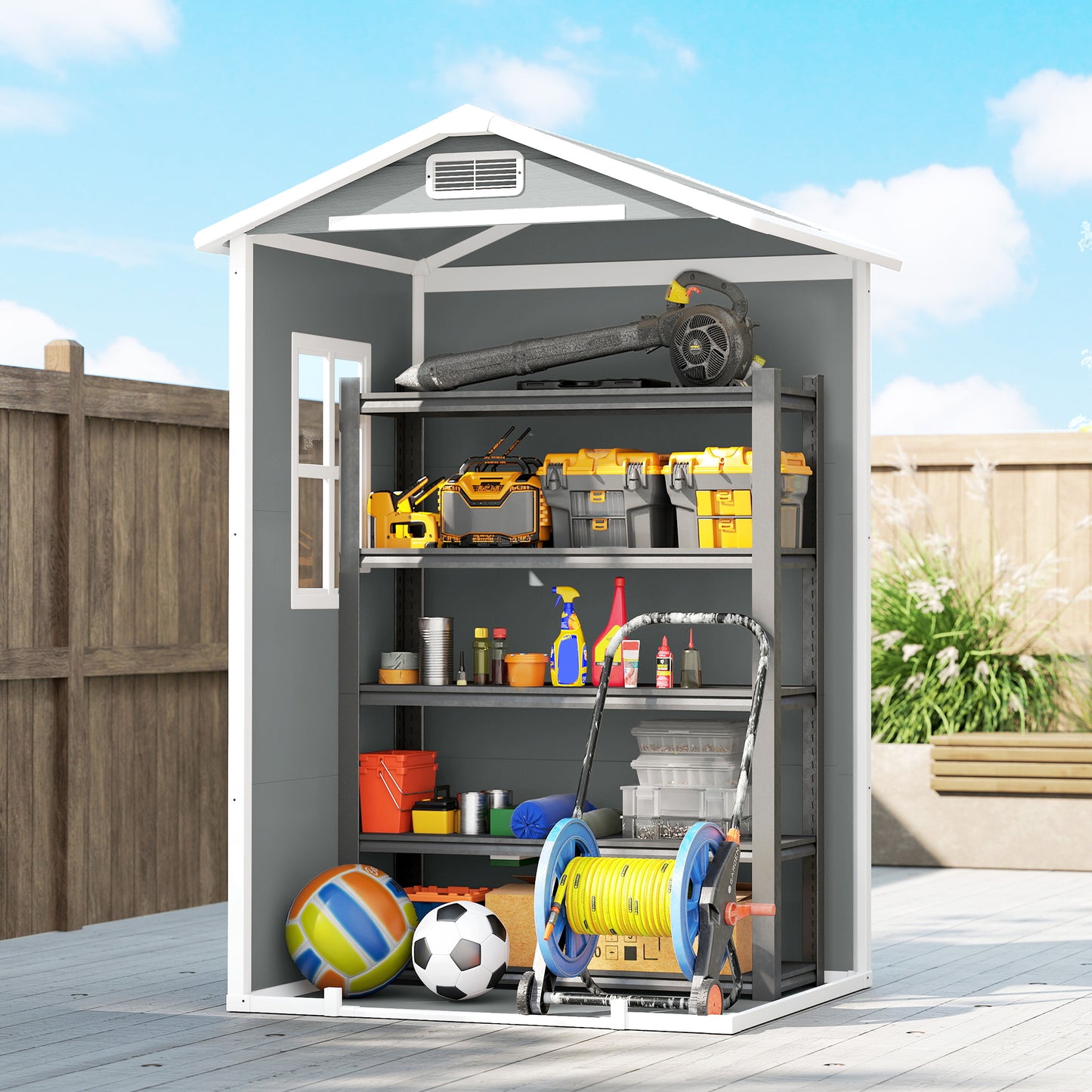 4 x 3 ft Plastic Small Garden Shed with Lockable Door, Light Grey