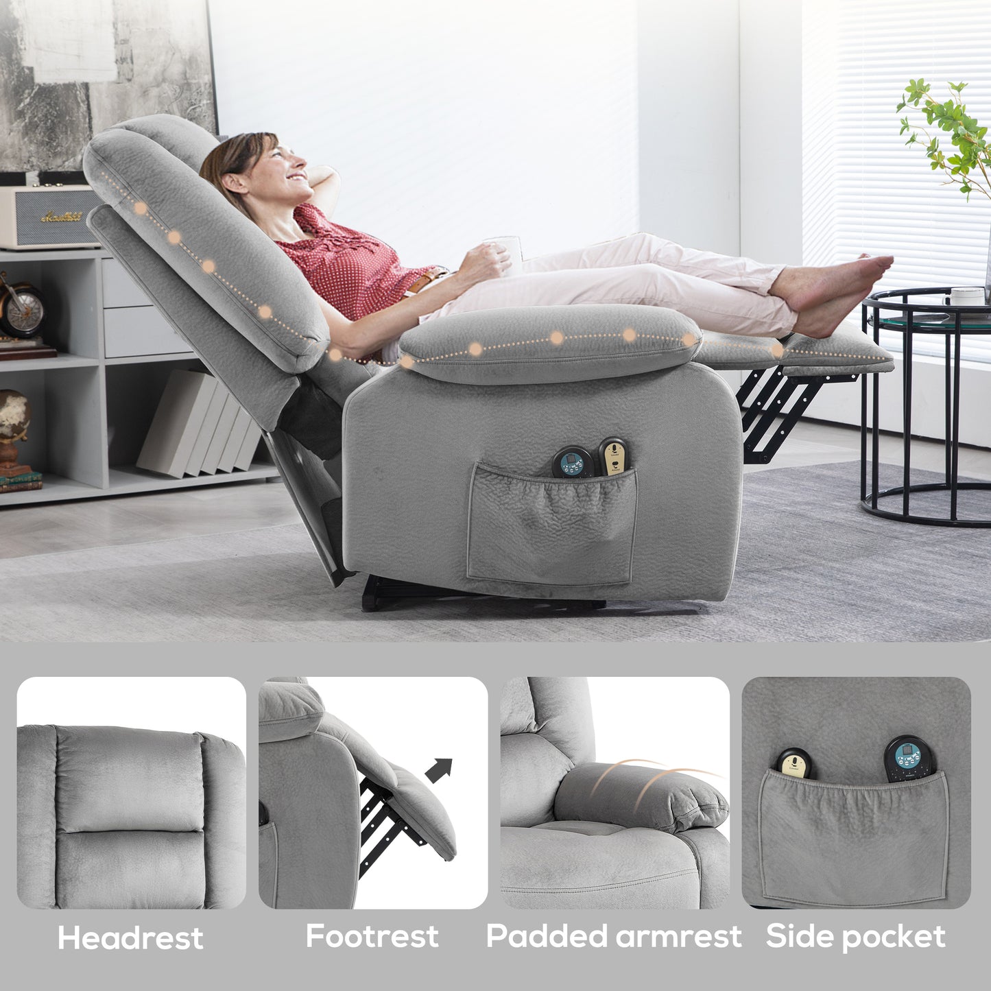 Riser and Recliner Chair Lift Chair with Vibration Massage, Heat, Grey