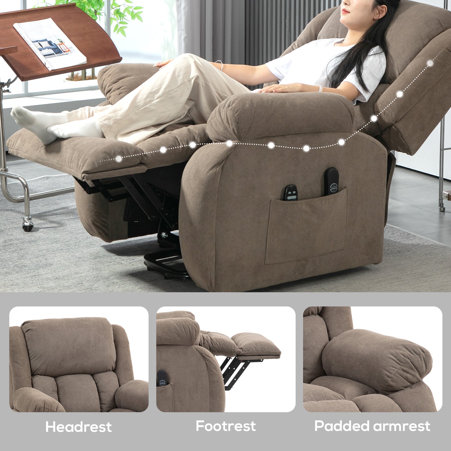 Power Lift Recliner Chair, Reclining Chair with Massage, Light Brown