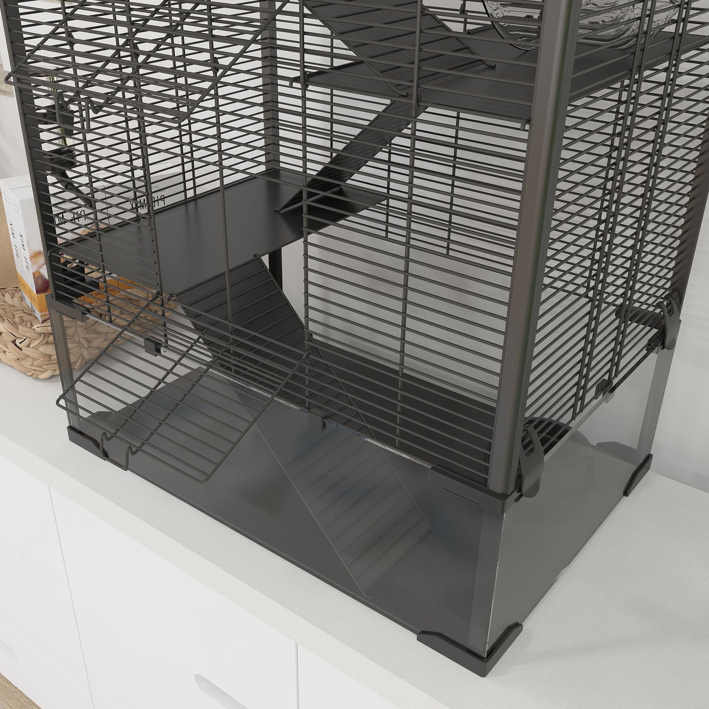 4-Tier Hamster Cage w/ Deep Tempered Glass Bottom, 60 x 40 x 80cm