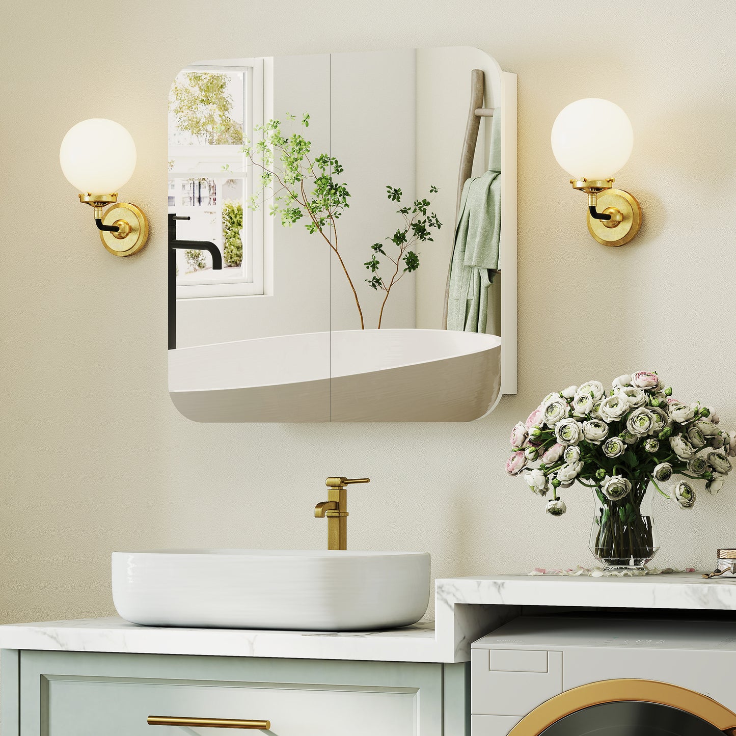 Arched Bathroom Mirror Cabinet, Wall Mounted Mirrored Cabinet