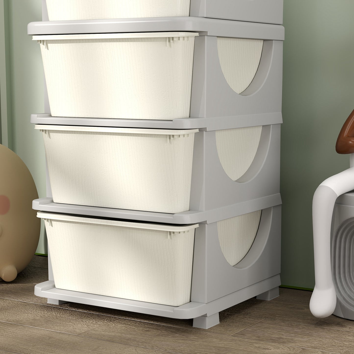 Kids Storage Units with Drawers 4 Tier Chest Dresser Tower Cream