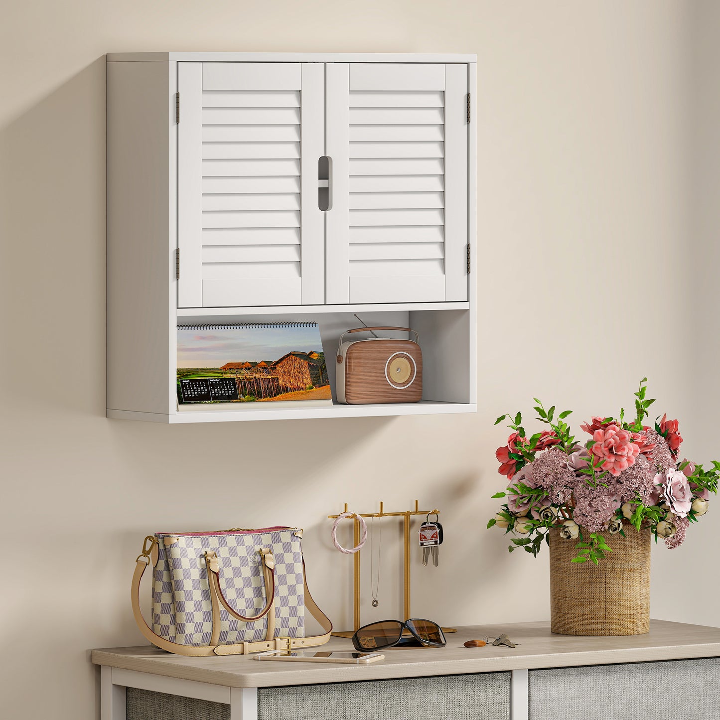 Bathroom Cabinet, Wall Mounted Cabinet with Adjustable Shelves, White