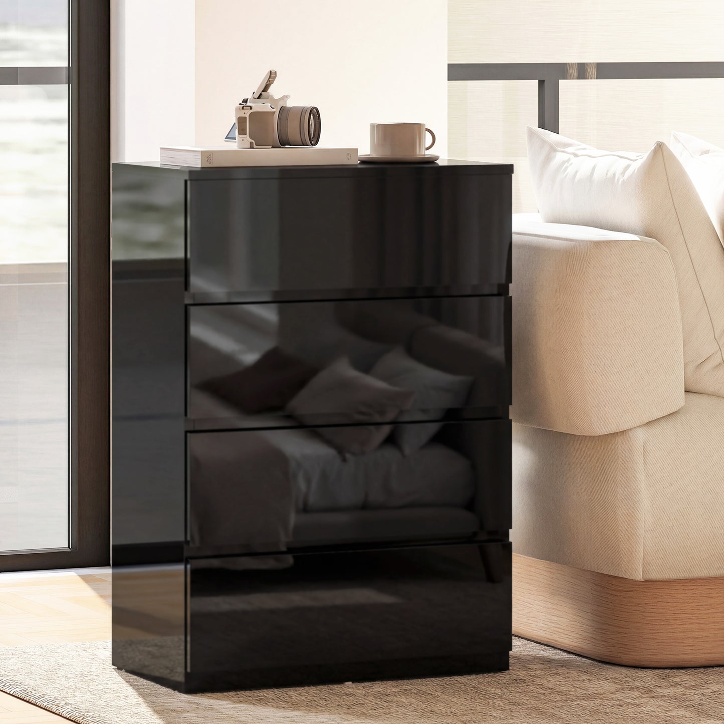 Bedroom Chest of Drawers, 4 Drawers Dresser, Drawer Unit, Black