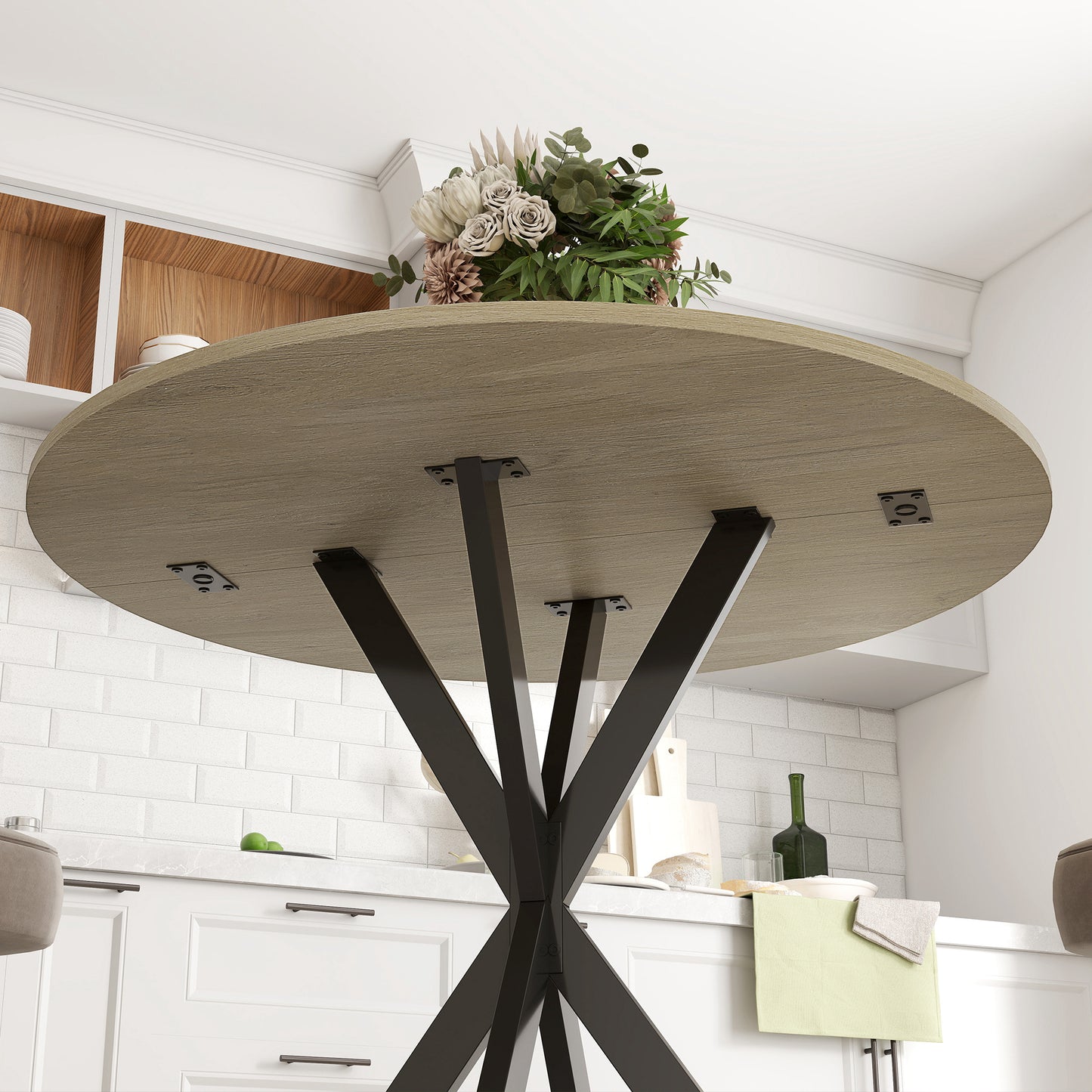 80cm Round Dining Table, Industrial Kitchen Table with Steel Legs