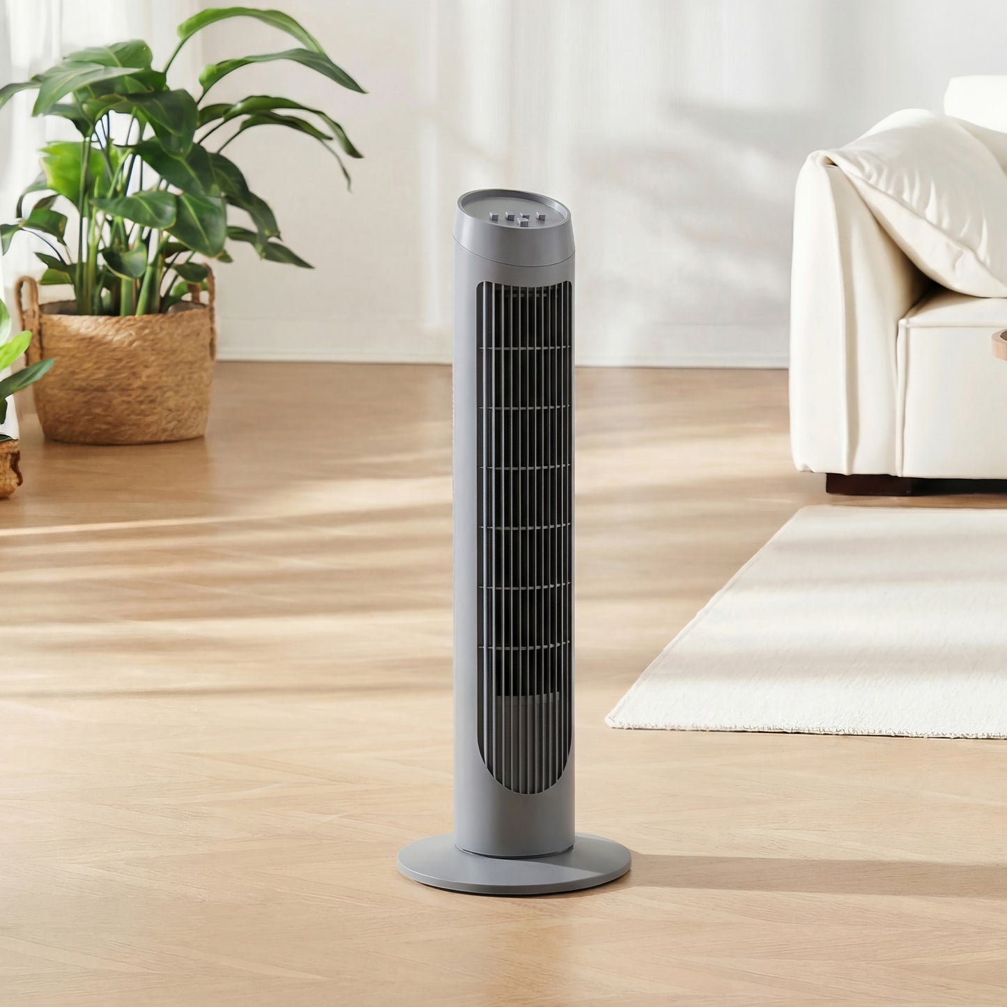 75cm Tower Fan Noise Reduction Wind 3-Level Cool ABS Indoor Grey