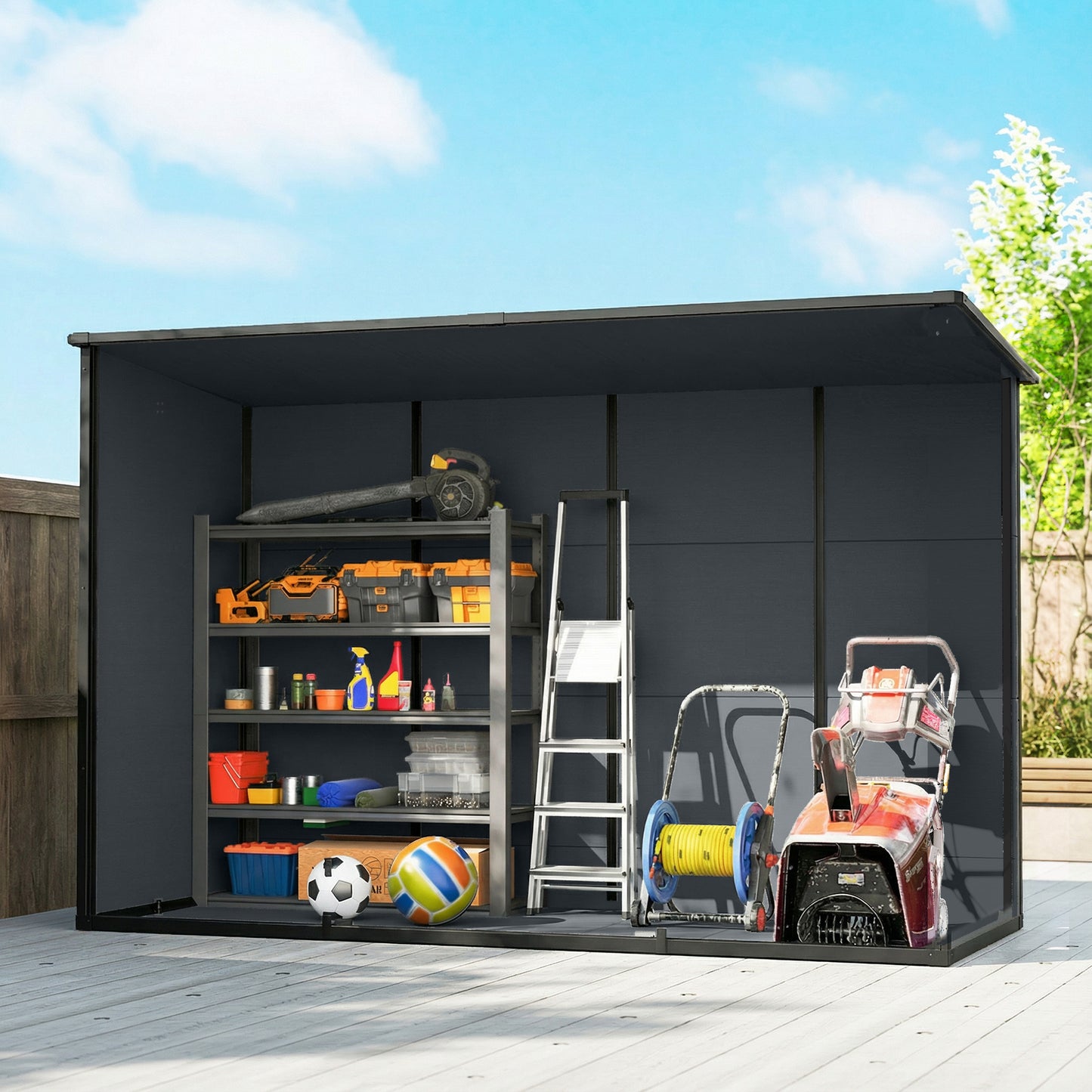 10 x 4 ft Plastic Garden Shed with Floor, Lockable Doors Dark Grey