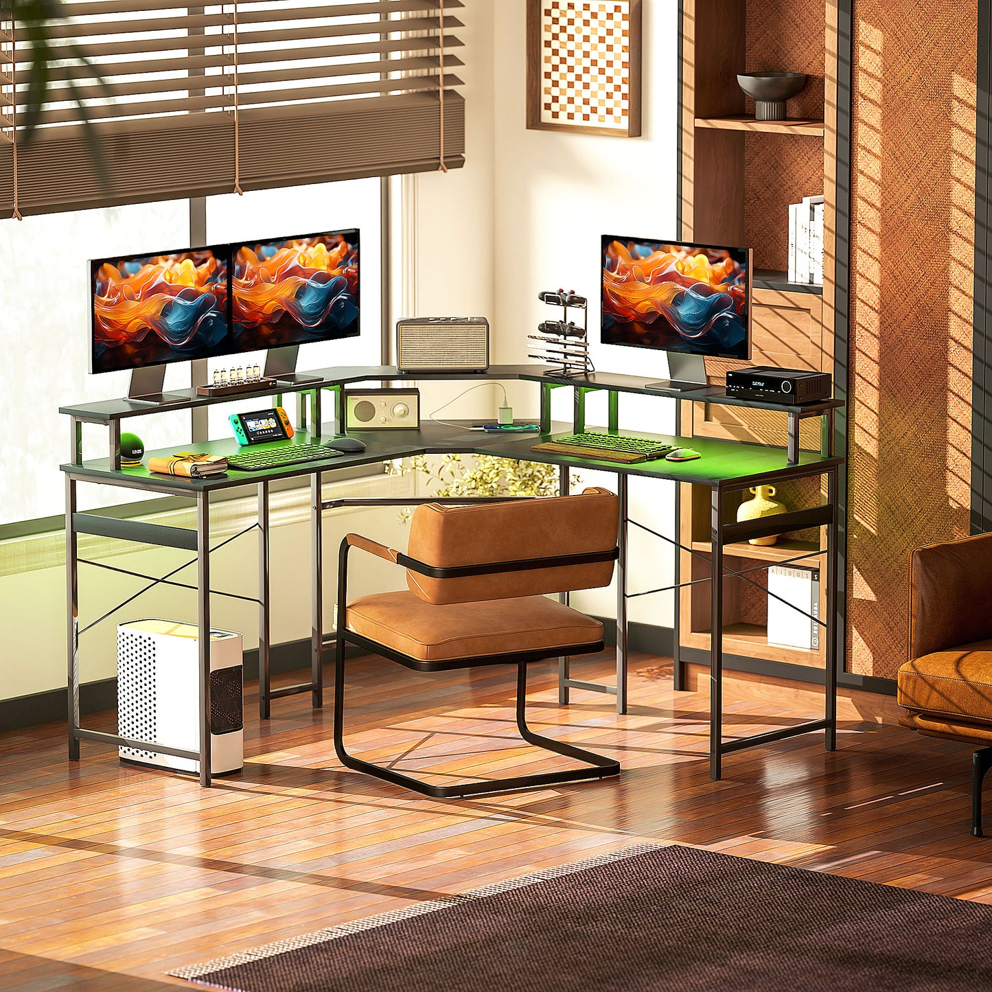 L Shaped Desk Corner Computer Desk with Monitor Stand, Black