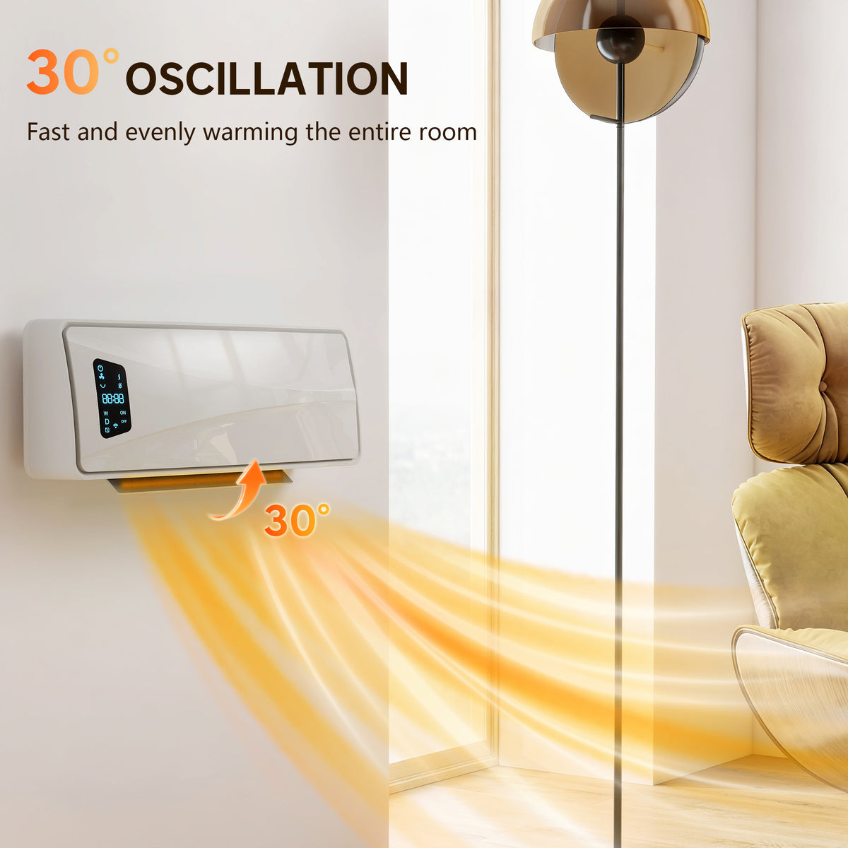 2000W Ceramic Electric Heater with Fan, Wall Heater, White
