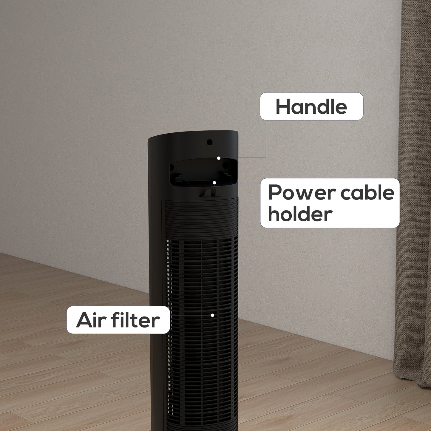 Oscillating Tower Fan Cooling with Ice Pack, Water Tank, Children Lock
