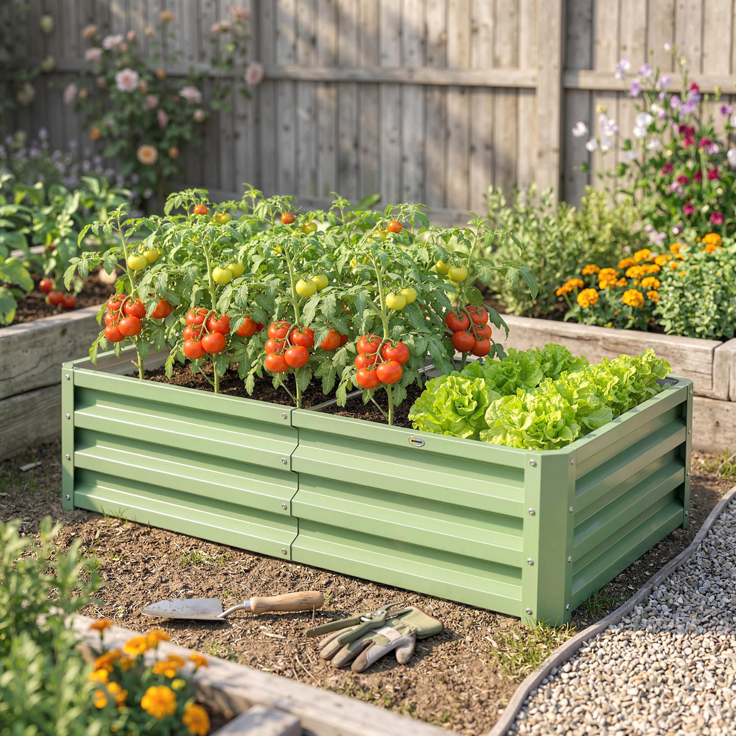 216L Raised Garden Bed, Galvanised Planter Box Outdoor with Open Bottom, Metal Raised Garden Bed Kit for Vegetables, Flowers and Herbs, 120 x 60 x 30.5cm, Light Green
