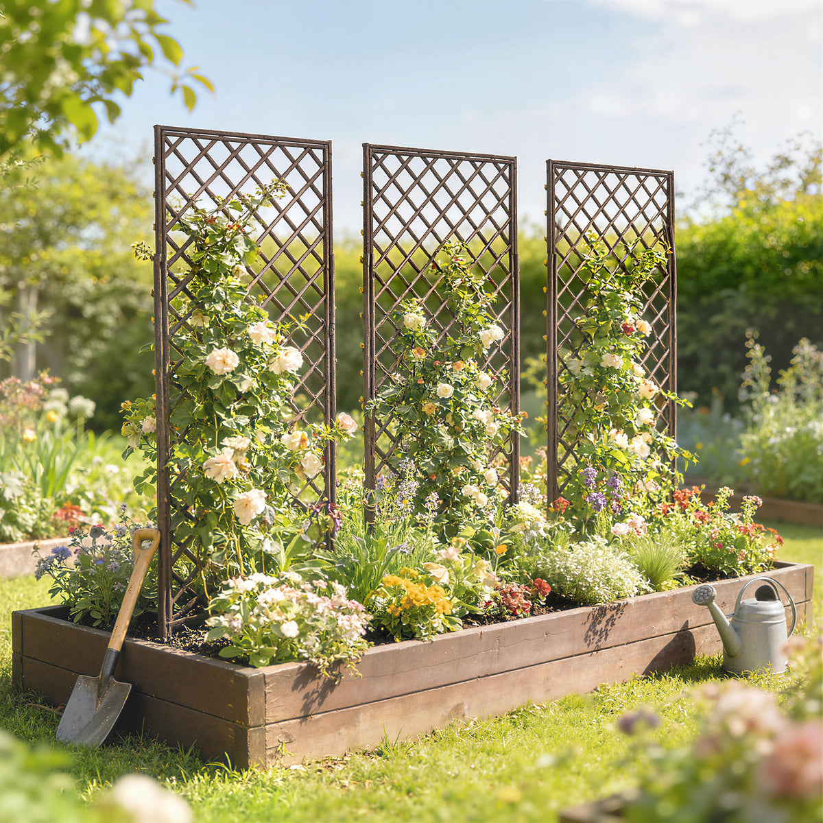 Garden Arch, Wicker Trellis Support Frame with Flat Top, Natural