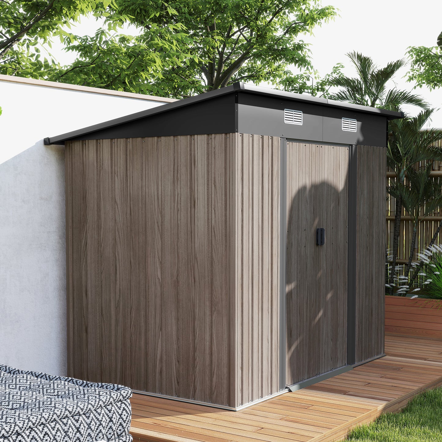 Outdoor Garden Storage Shed for Patio Grey Wood Grain