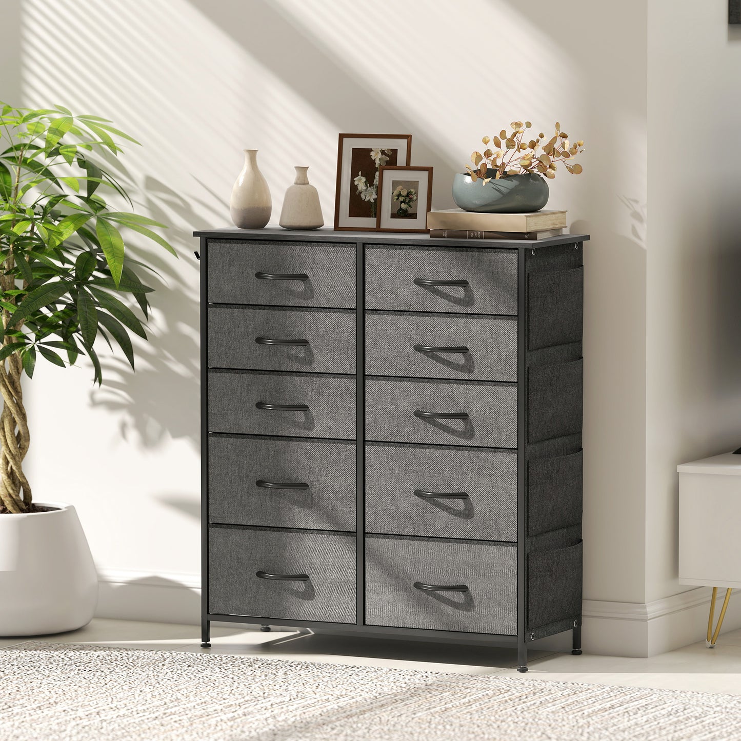 Fabric Chest of Drawers, 10 Drawer Dresser for Bedroom, Charcoal Grey