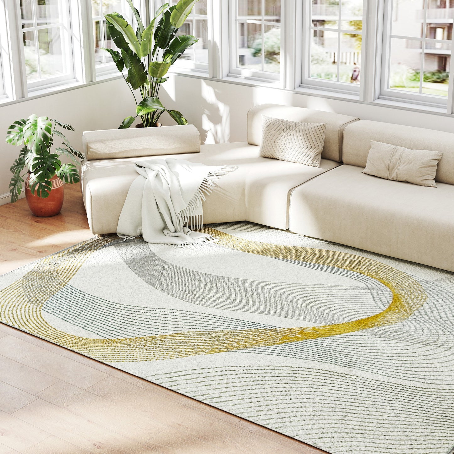 Machine Washable Rug, Allergy-Friendly Floor Carpet, Cream White