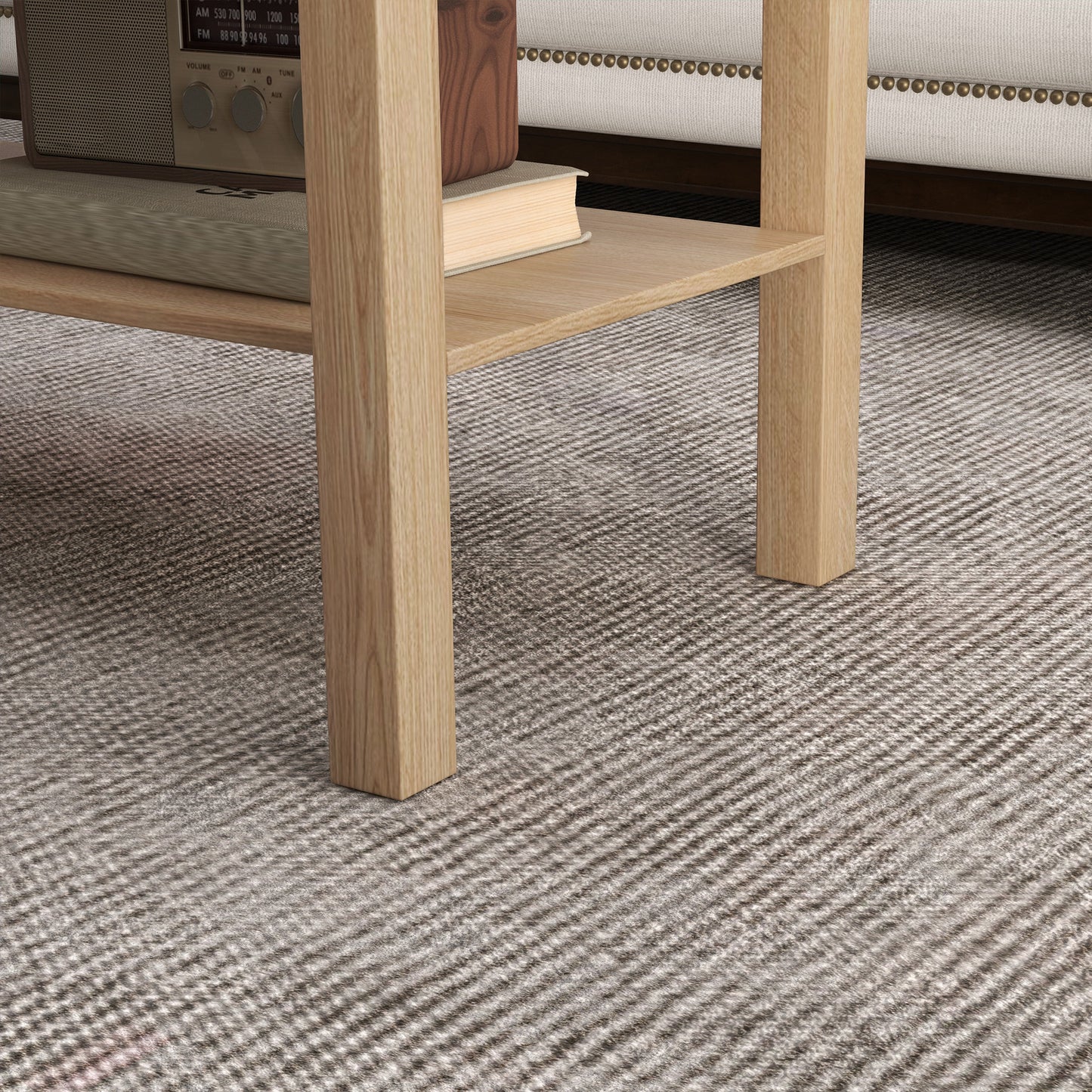 Coffee Table with Storage Shelf, Rectangular Centre Table, Natural