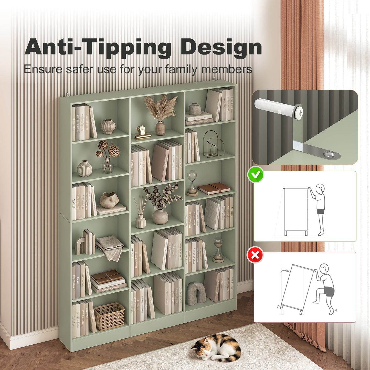 Bookcase Freestanding Open Storage Shelf with 17 Compartments