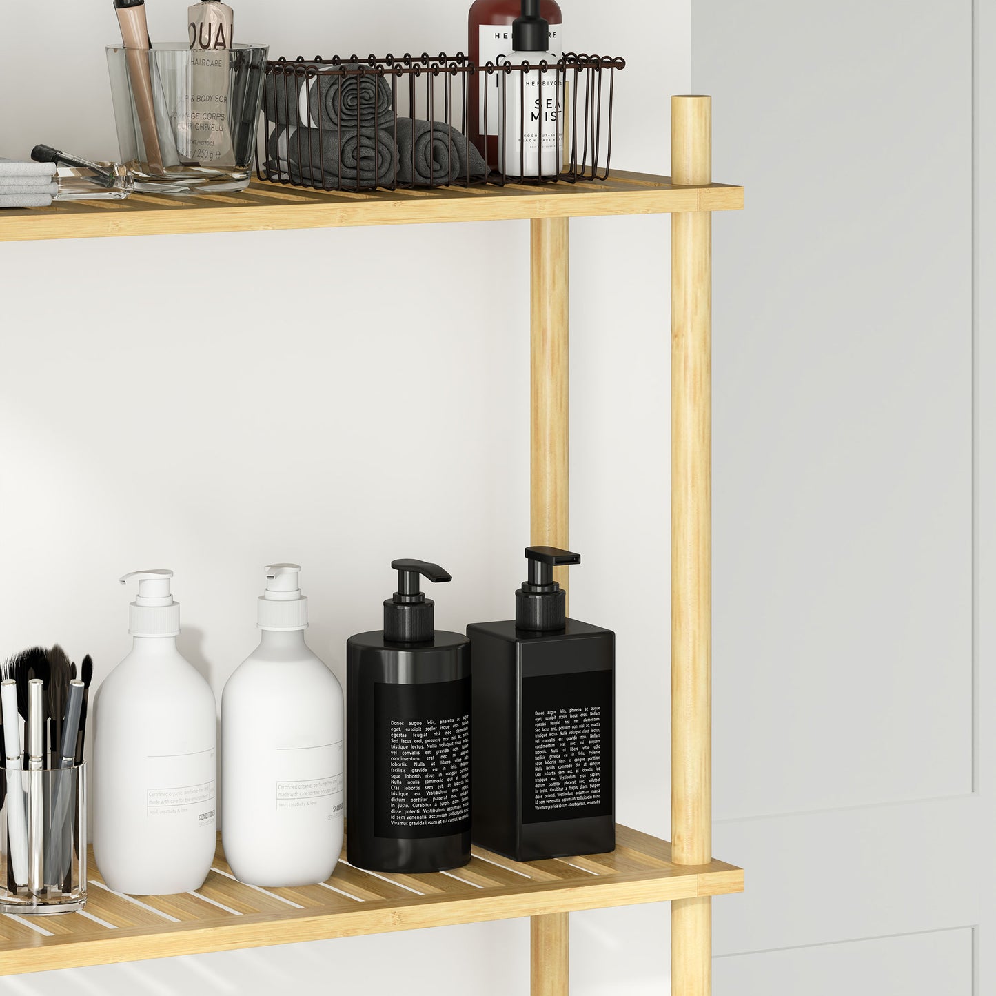 Bamboo Over Toilet Storage Unit with 3 Slatted Shelves, Natural